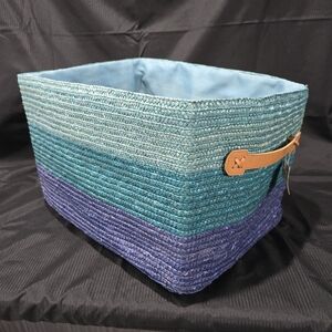 Blue and Green Woven Storage Basket